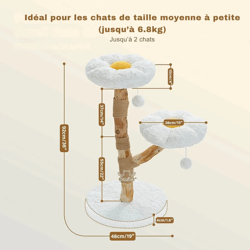 Arbre À Chat En Bois Avec Fleurs Et Perchoirs