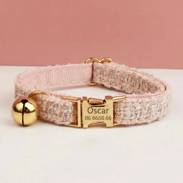 Collier Personnalisable Avec Clochette Et Laisse Pour Chat En Tweed