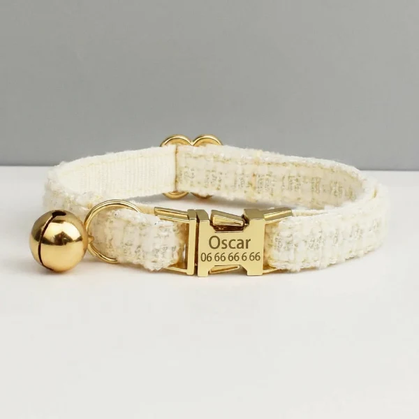 Collier Personnalisable Avec Clochette Et Laisse Pour Chat En Tweed