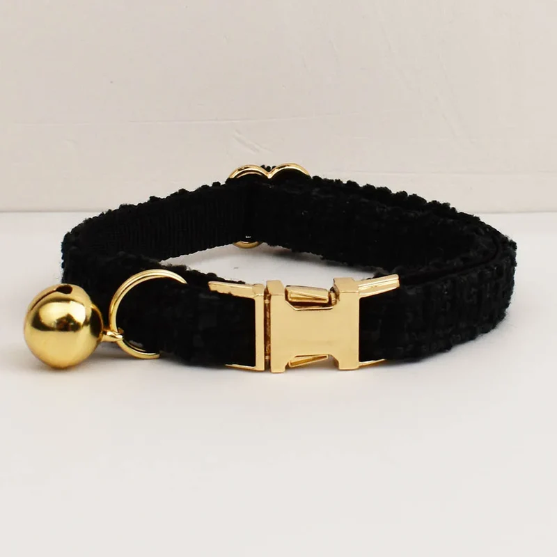 Collier Personnalisable Avec Clochette Et Laisse Pour Chat En Tweed