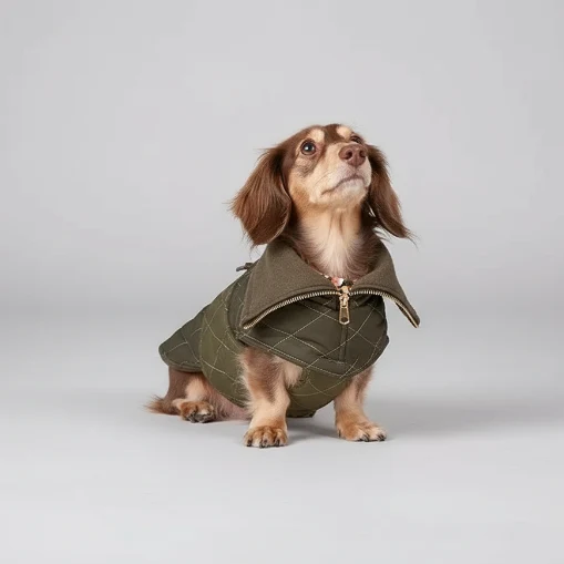Manteau d'hiver kaki Oscar & Plume : vêtement pour teckel chaud, imperméable et réglable