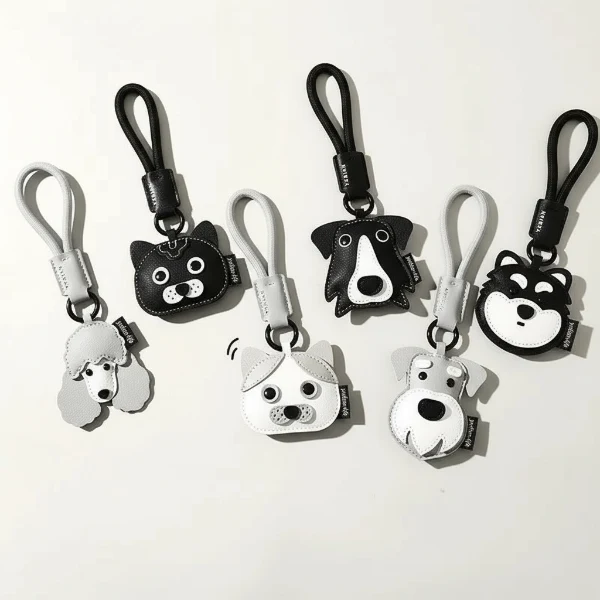 Porte-clés Chien Et Chat Design Simili Cuir