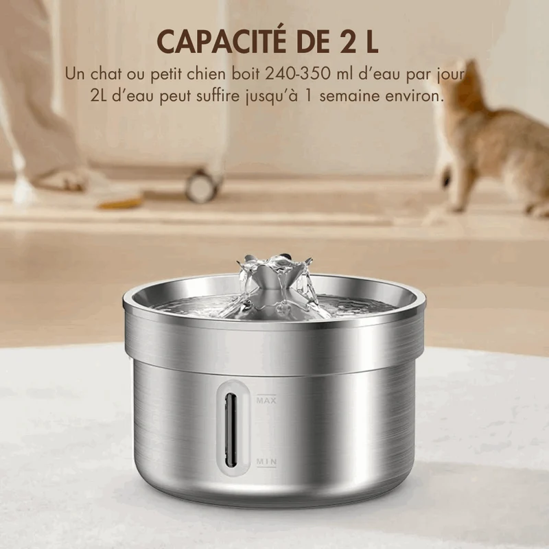 Fontaine à eau pour chat inoxydable 2L