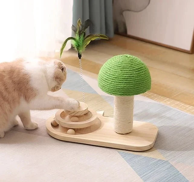 Ensemble Jouet Bois Et Sisal Pour Chat