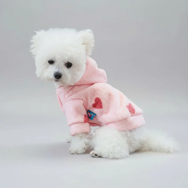 Sweat Doux Capuche Chien Coeurs Rose
