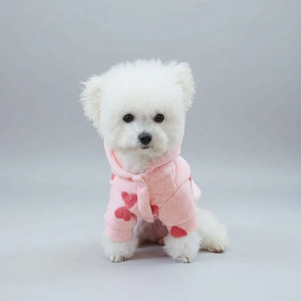 Sweat Doux Capuche Chien Coeurs Rose