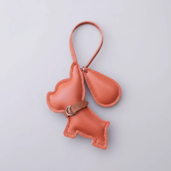 Porte Clés Bouledogue En Simili Cuir