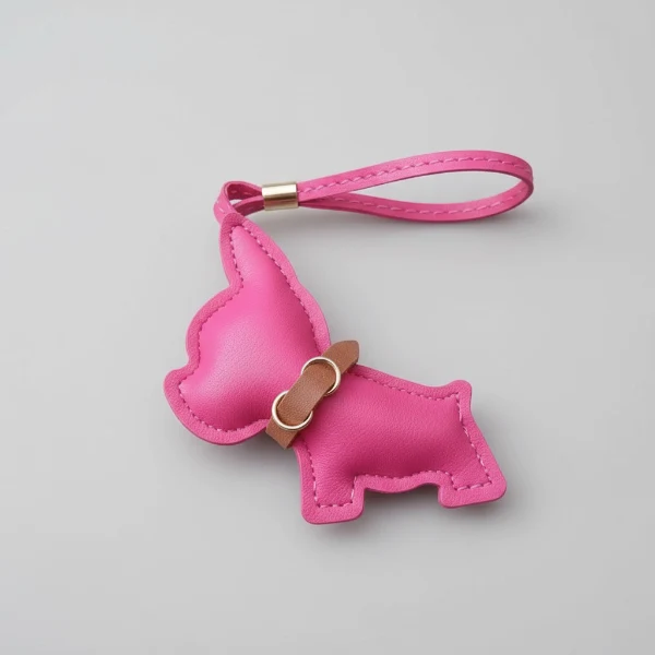 Porte Clés Bouledogue En Simili Cuir