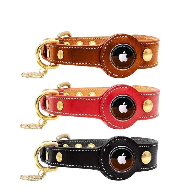 Collier en cuir avec emplacement Airtag - Les Bonnes Affaires