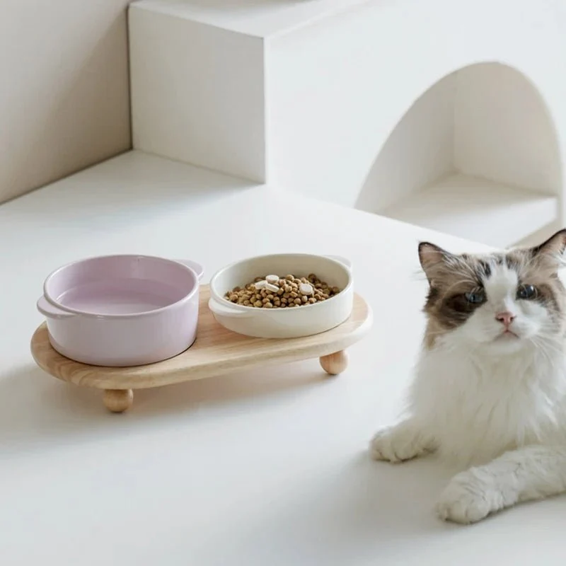 Gamelle Céramique Sur Support Bois Pour Chien Et Chat