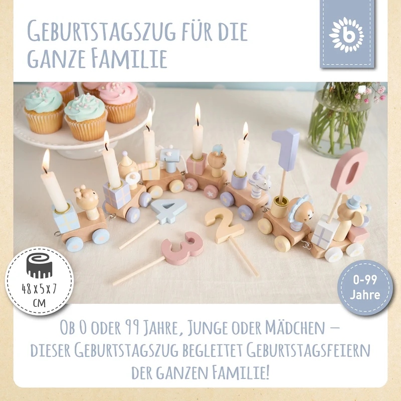 Geburtstagszug Holz Candy 0-99 Jahre