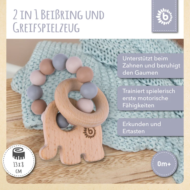 Beißring Elefant mit Silikonkette
