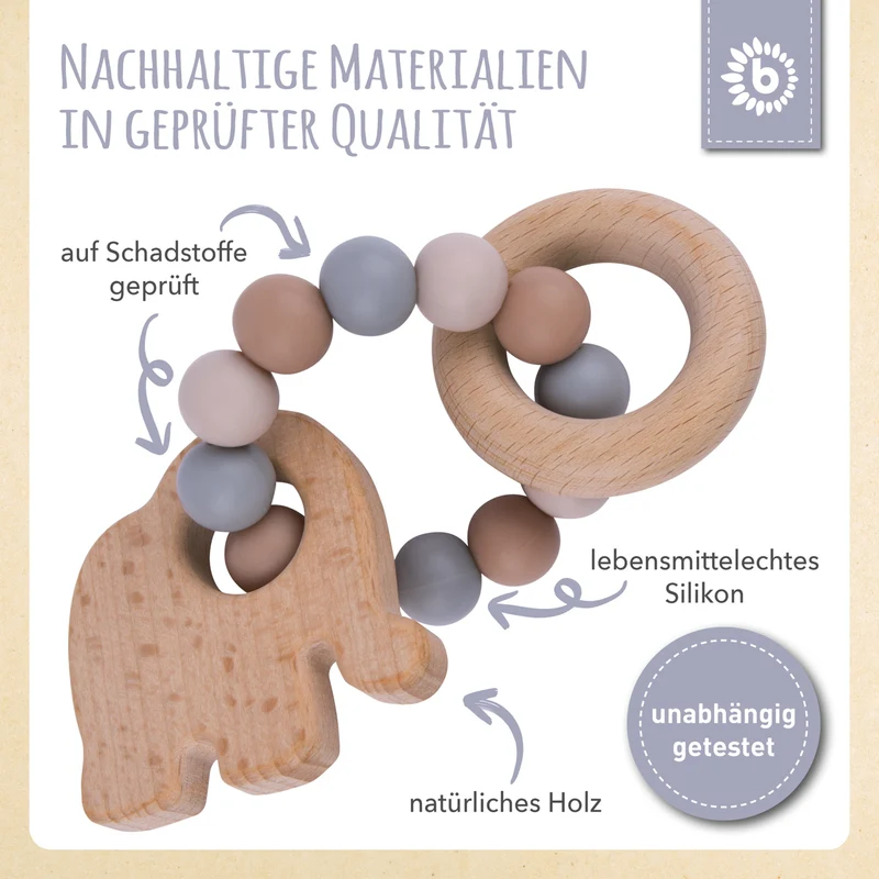 Beißring Elefant mit Silikonkette