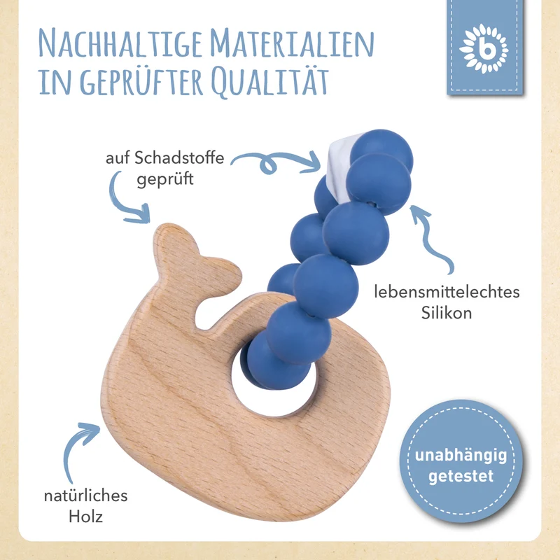 Beißring Wal mit Silikonkette