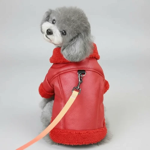 Manteau Pour Petit Chien En Simili Cuir Et Fausse Fourrure
