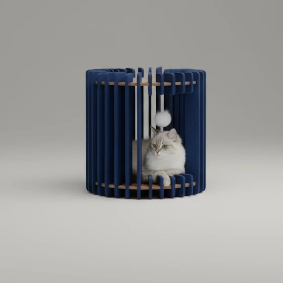 Cocon douillet pour chat en bois et feutrine | Lit design confortable