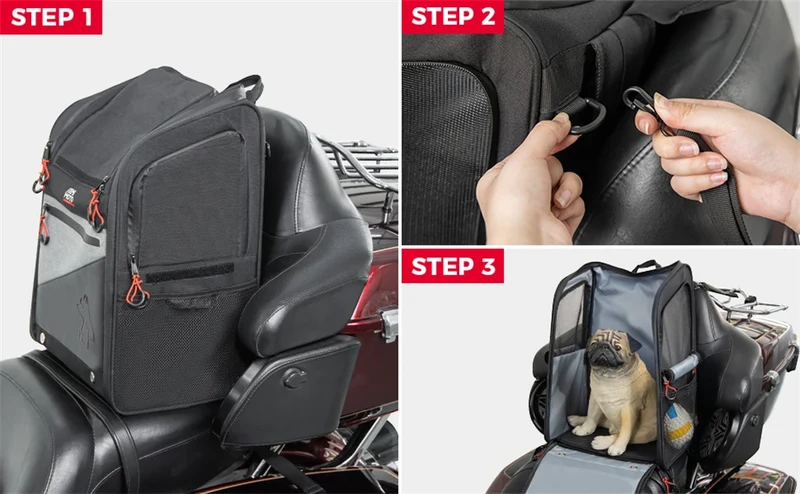 Sac Moto pour Chien 44 L Oscar & Plume : transport sûr et confortable sur deux roues