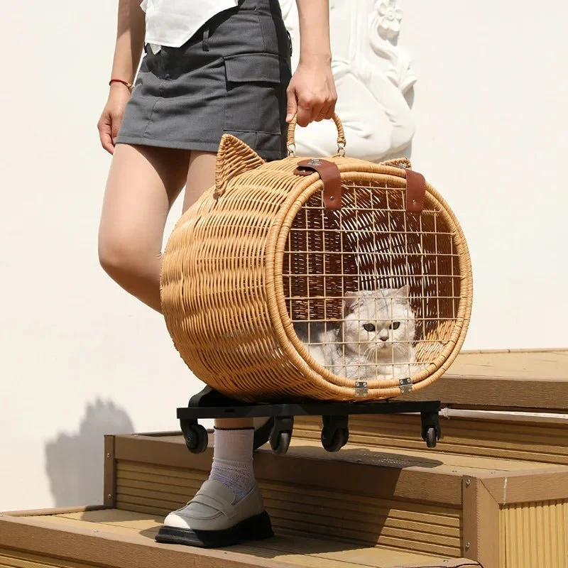 Valise À Roulette En Osier Pour Chat