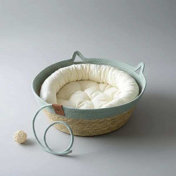 Panier En Jacinthe D'Eau Fait Main Pour Chat