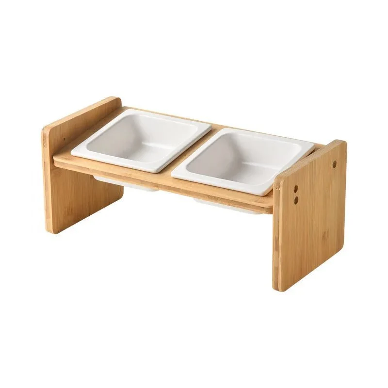 Gamelle En Céramique Inclinée Et Support Bambou