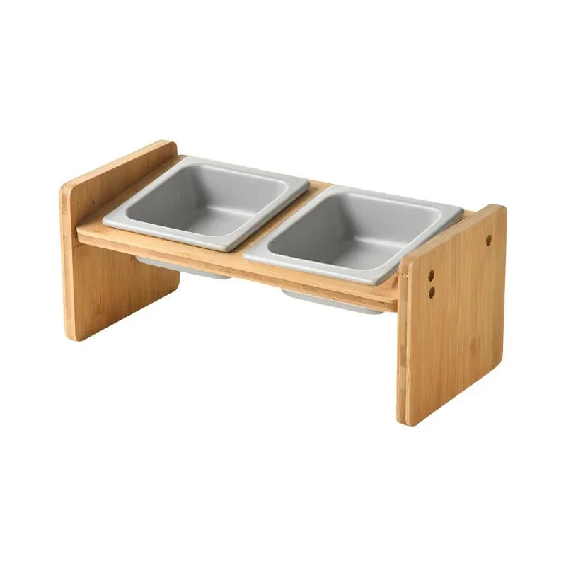 Gamelle En Céramique Inclinée Et Support Bambou
