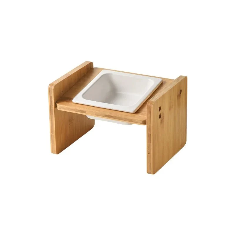 Gamelle En Céramique Inclinée Et Support Bambou