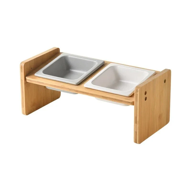 Gamelle En Céramique Inclinée Et Support Bambou