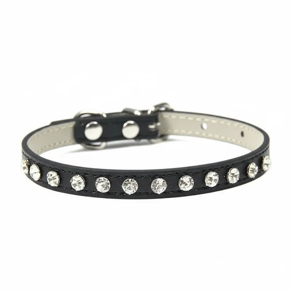 Collier chien strass design - petit collier cuir pour chihuahua