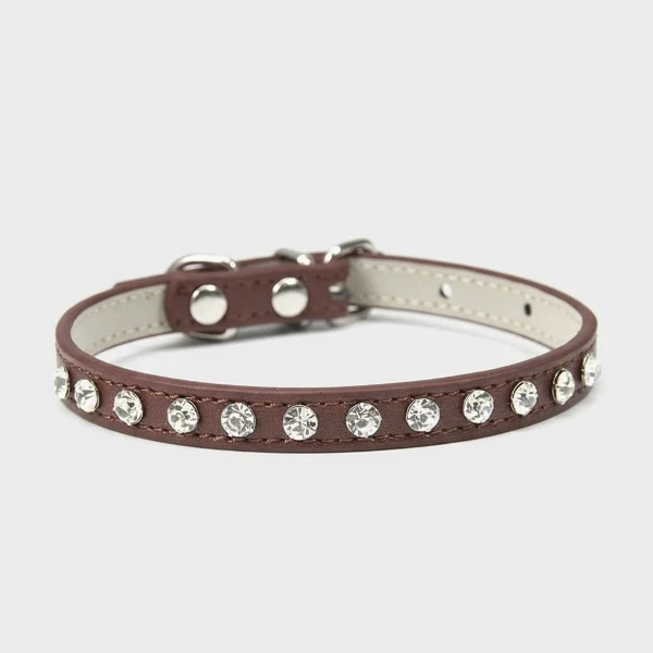 Collier chien strass design - petit collier cuir pour chihuahua