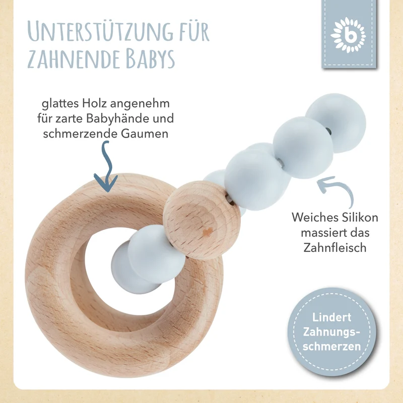 Beißring mit Silikonkette hazy blue