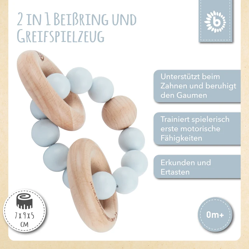 Beißring mit Silikonkette hazy blue