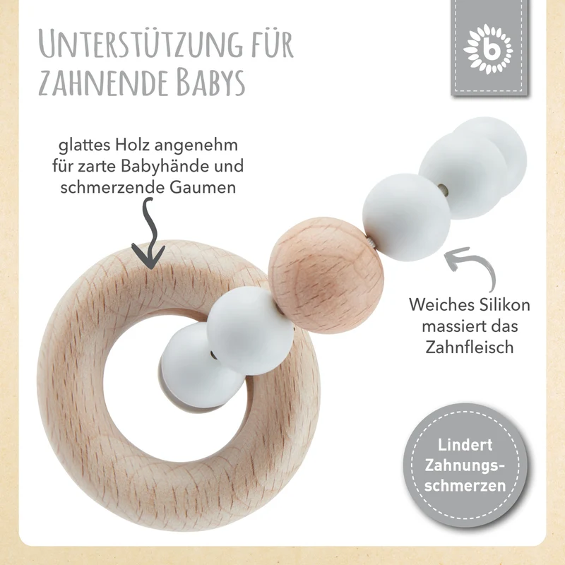 Beißring mit Silikonkette silver