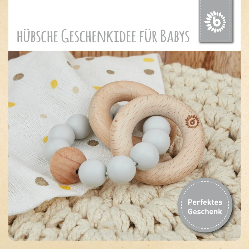 Beißring mit Silikonkette silver