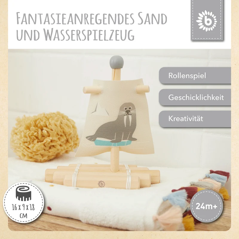 Holzfloß mit Segel