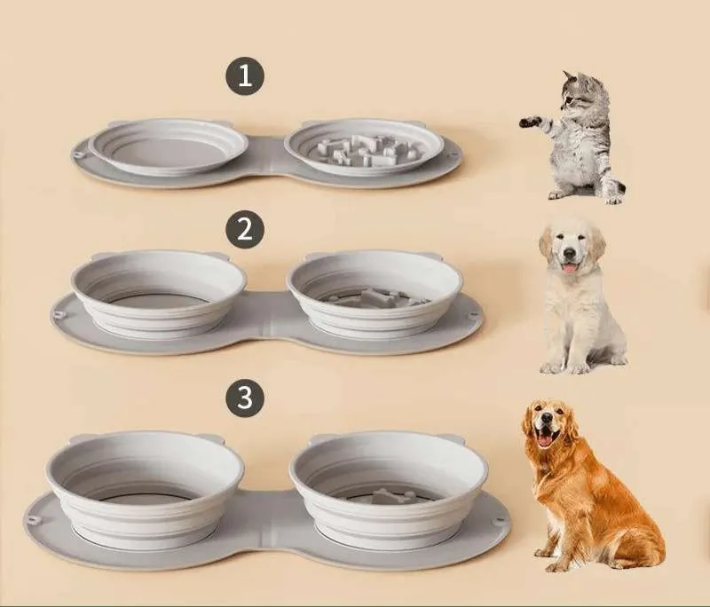 Gamelle Double Pliante en silicone Anti-Glouton pour chien