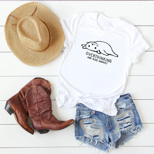 2019 Lovely Cat Letter Print T-Shirt For Women