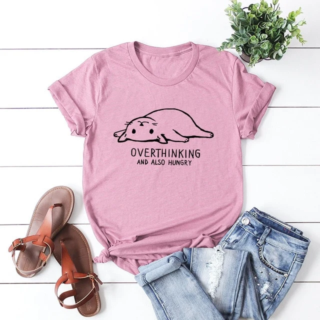 2019 Lovely Cat Letter Print T-Shirt For Women