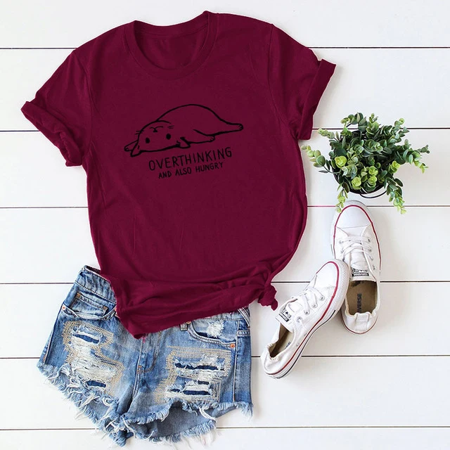 2019 Lovely Cat Letter Print T-Shirt For Women