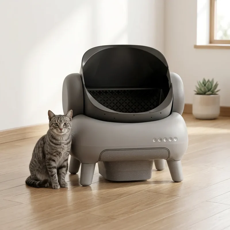 Litière autonettoyante Ouverte Grande Capacité avec Tapis Inclus