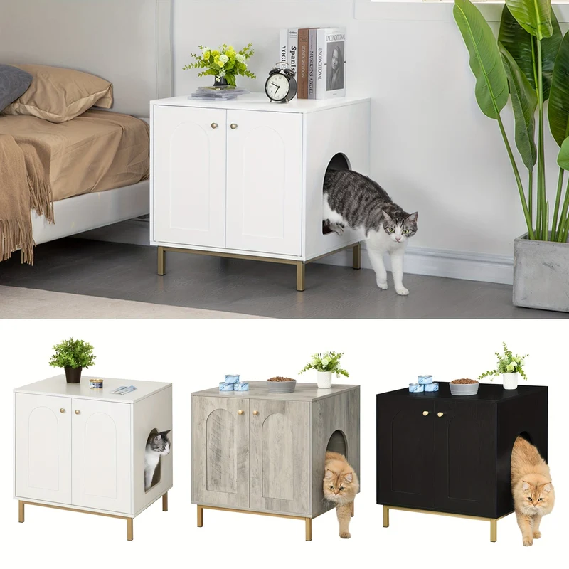 Meuble cache litière chat avec porte – table d’appoint bois
