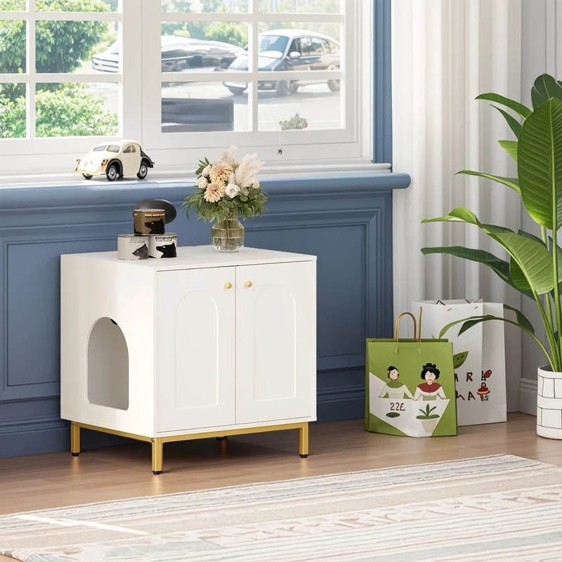 Meuble cache litière chat avec porte – table d’appoint bois
