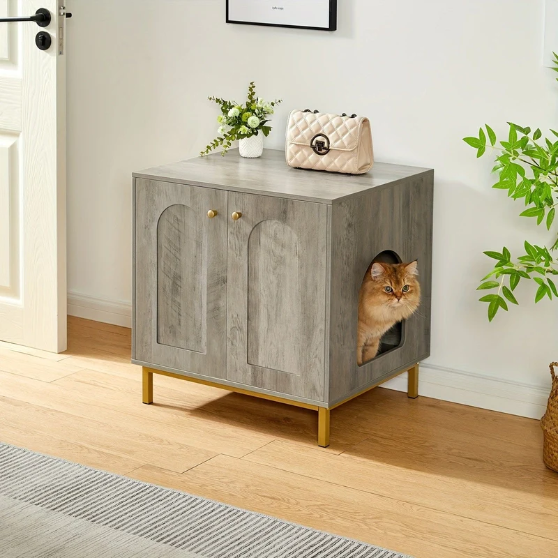 Meuble cache litière chat avec porte – table d’appoint bois