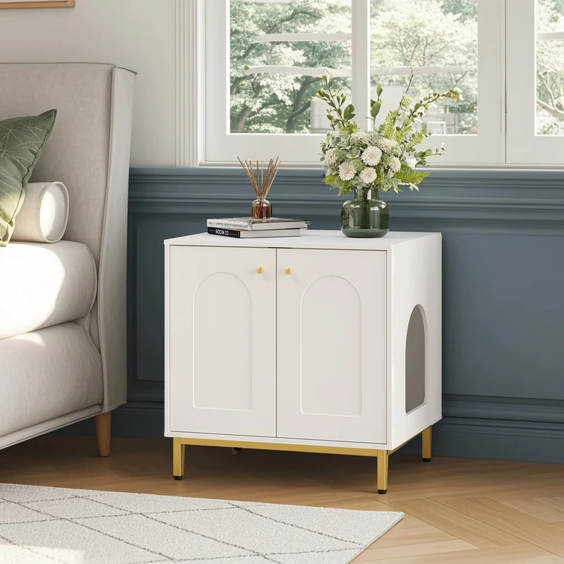 Meuble cache litière chat avec porte – table d’appoint bois
