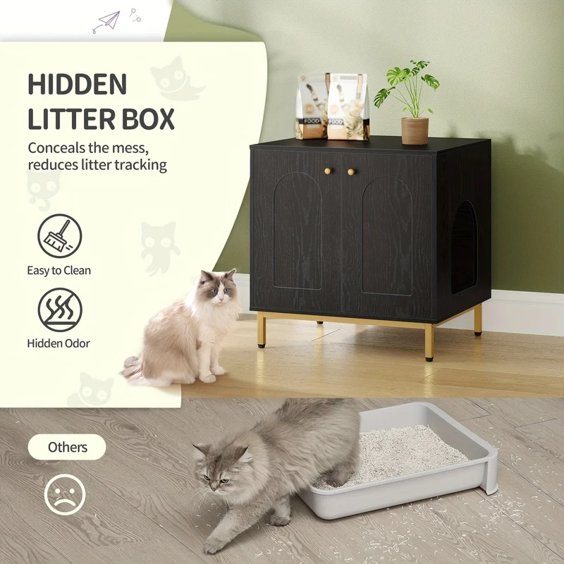 Meuble cache litière chat avec porte – table d’appoint bois