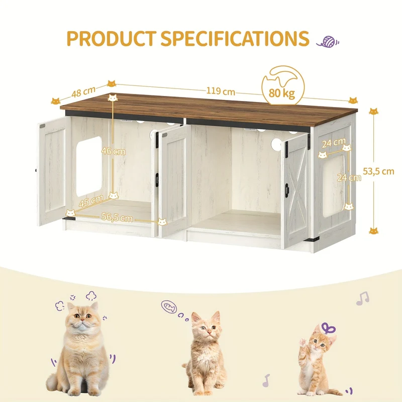 Meuble cache-litière double pour chats, design moderne