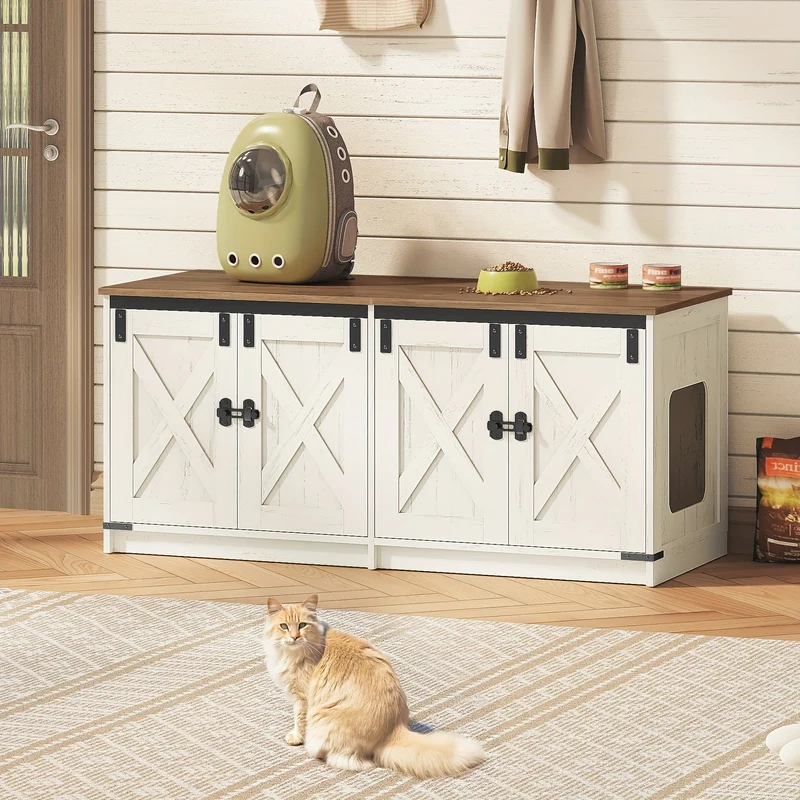 Meuble cache-litière double pour chats, design moderne