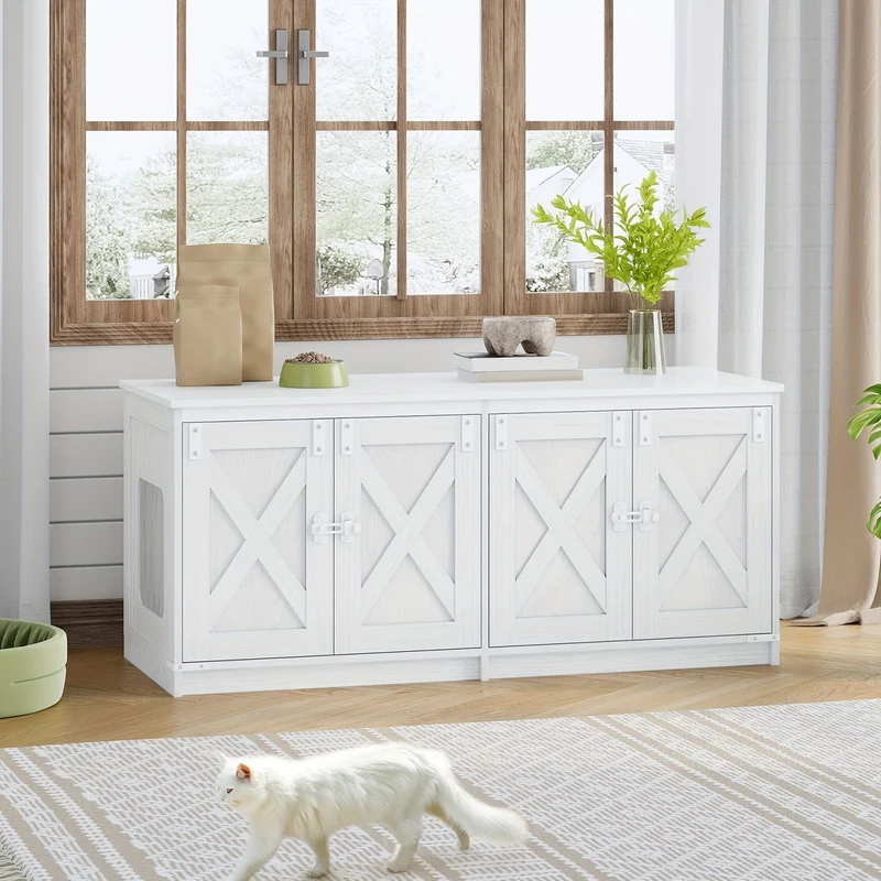 Meuble cache-litière double pour chats, design moderne