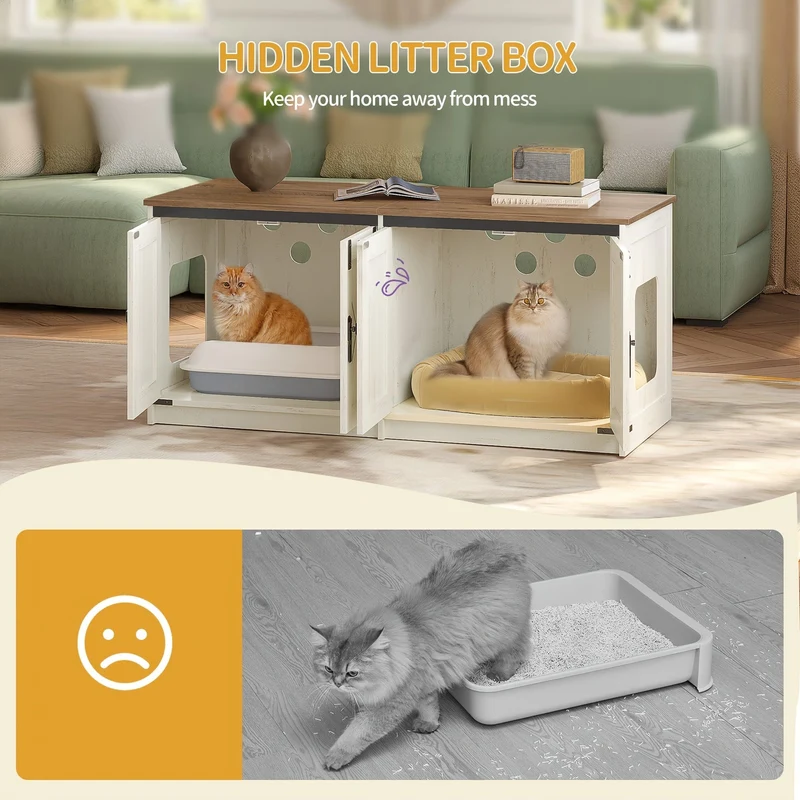 Meuble cache-litière double pour chats, design moderne
