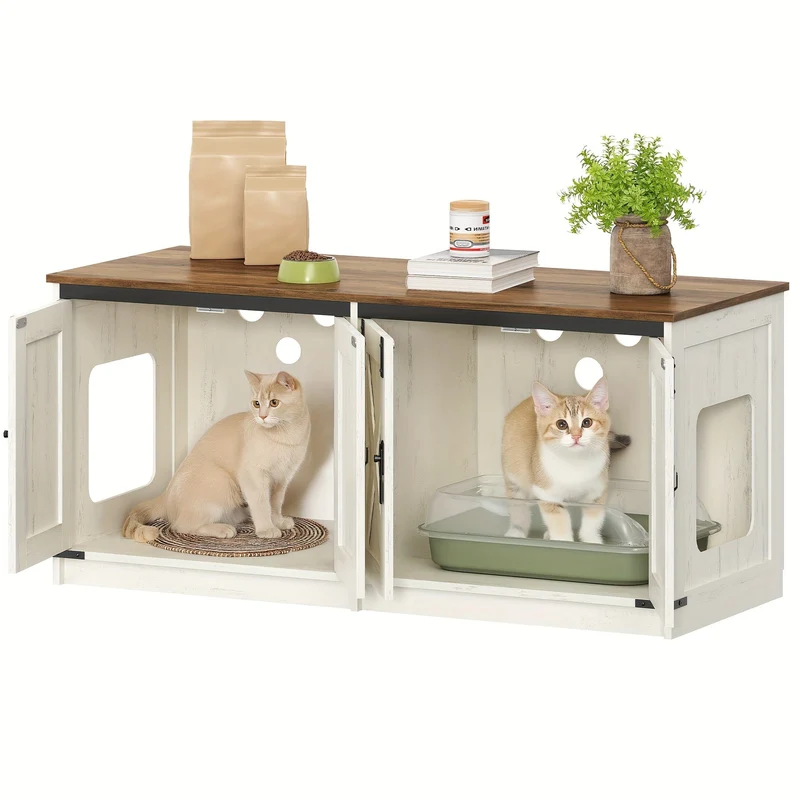 Meuble cache-litière double pour chats, design moderne