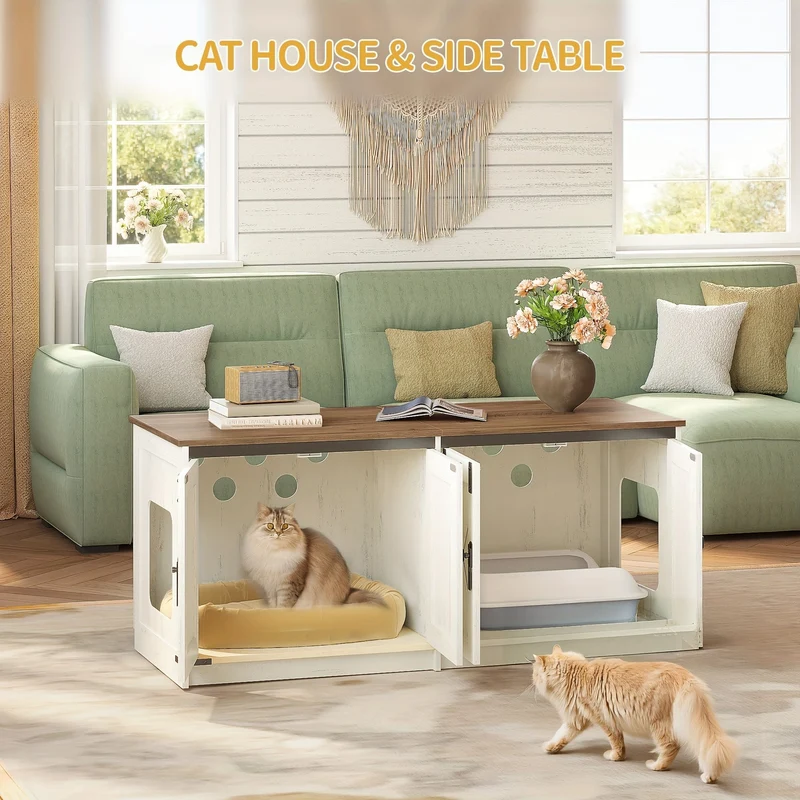 Meuble cache-litière double pour chats, design moderne